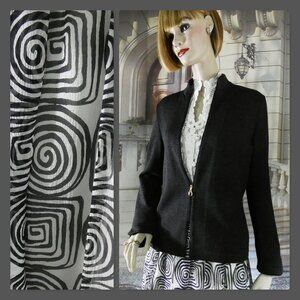 St. John Collection Suit 2-Pc Sz 4 Gray Santana Jacket-100% Silk Skirt Geometric